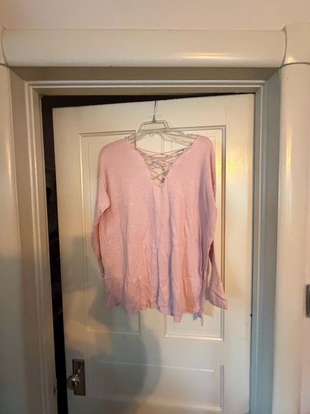 Poof! Pink V-Neck Lace-Up Back Knit Sweater Medium Style 152280